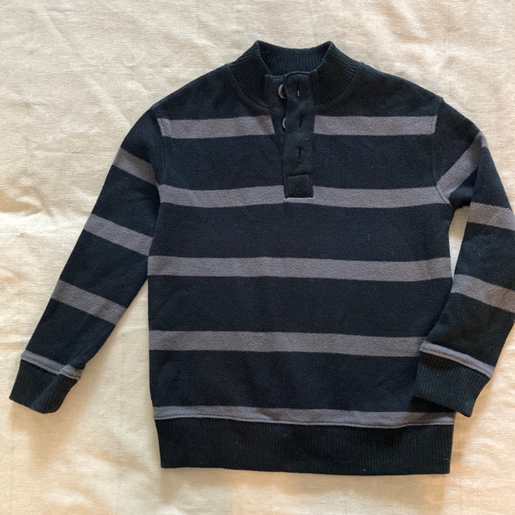 Striped Black And Grey Boys Sweater Size S (6-7)